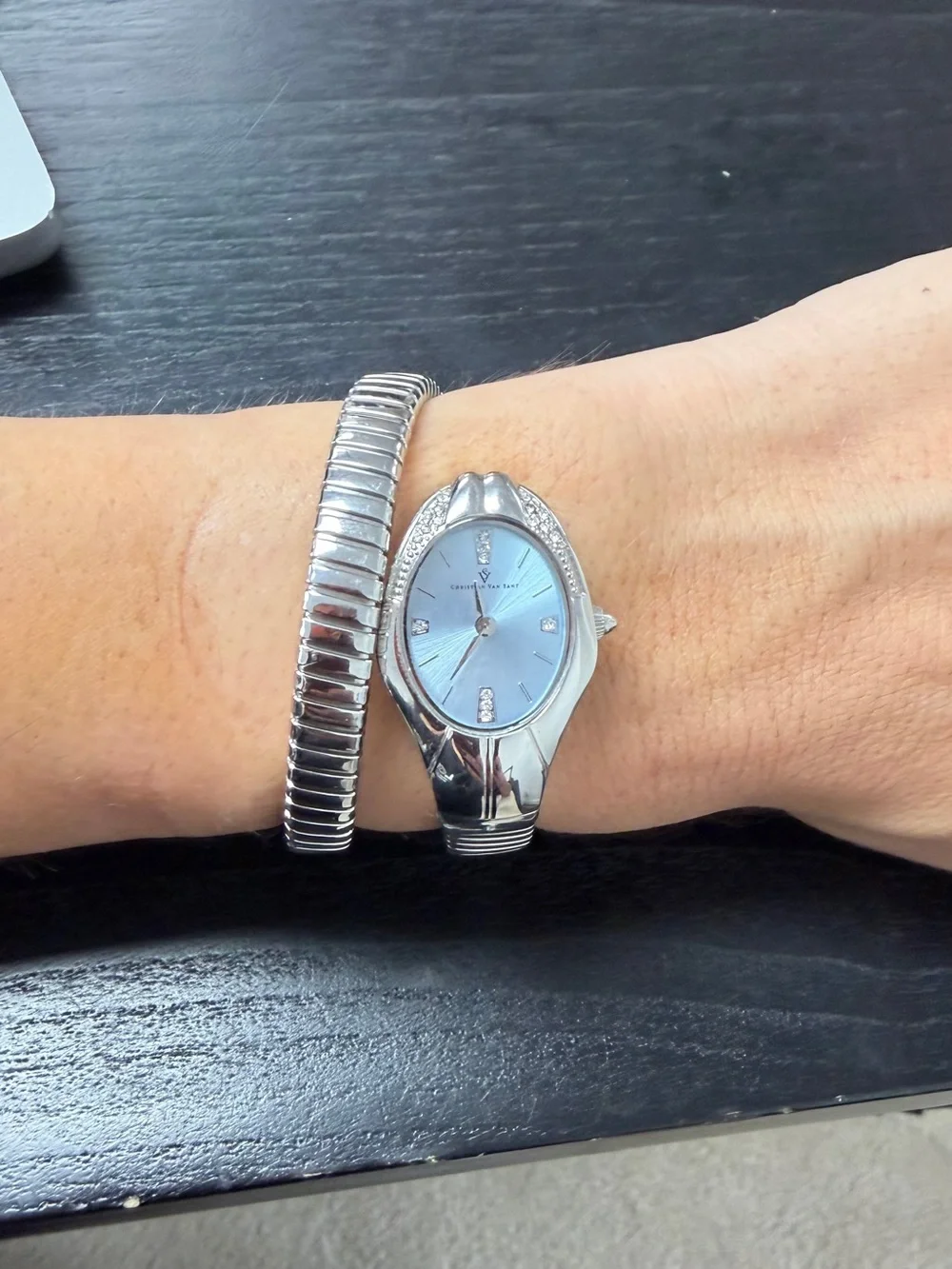 Silver Women's Snake Watch Analog Wristwatch with Light Blue Dial